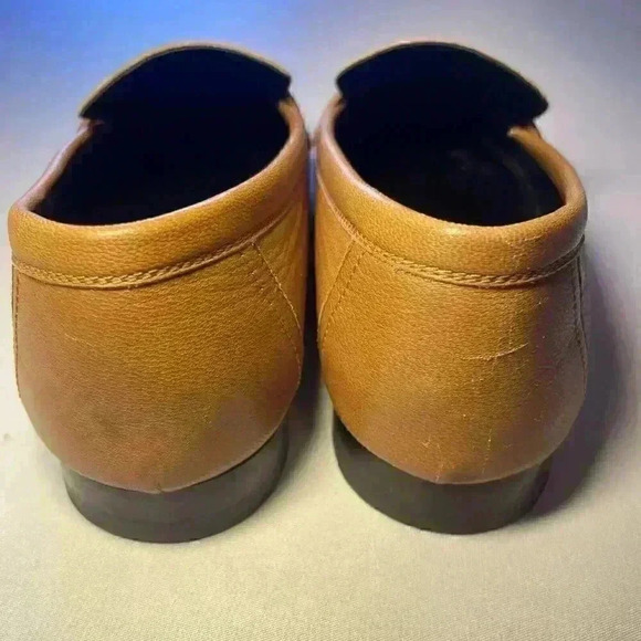 HERMES Paris Loafer 37 7 H Logo Silver Buckle Mules Natural Tan Black Sole - Picture 9 of 12